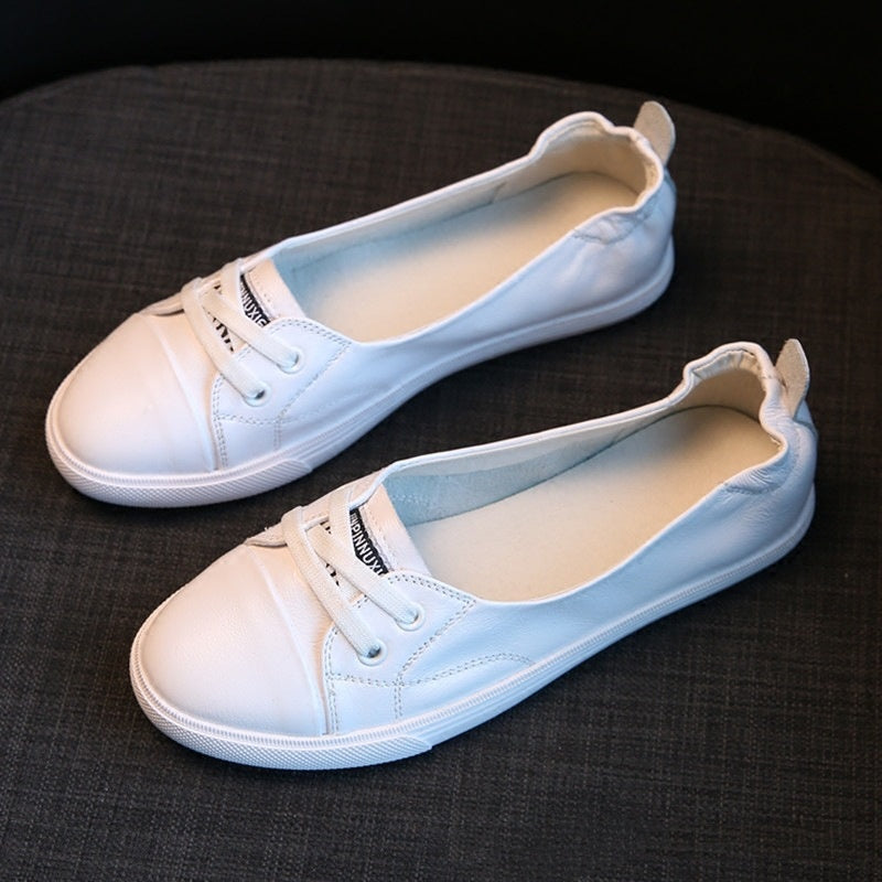 Leather White Shoes Women's Low-cut Flat Casual Shoes