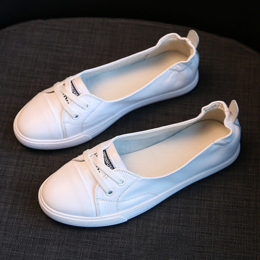 Leather White Shoes Women's Low-cut Flat Casual Shoes