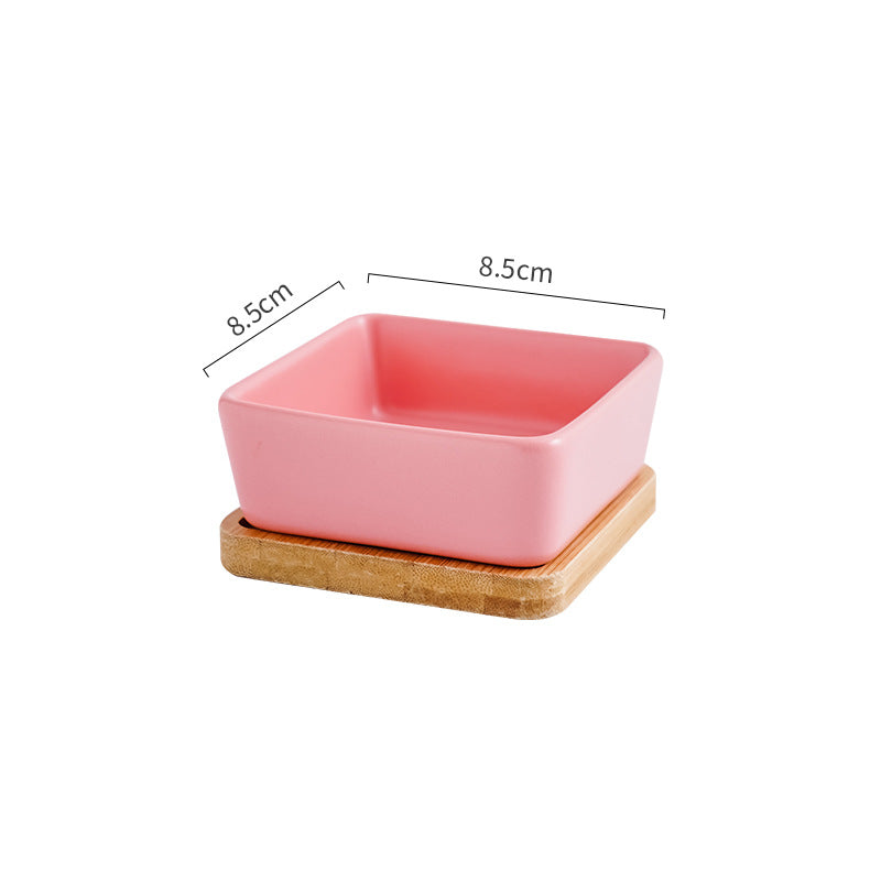 Cat Bowl Snack Plate Ceramic Wood Anti-Tip