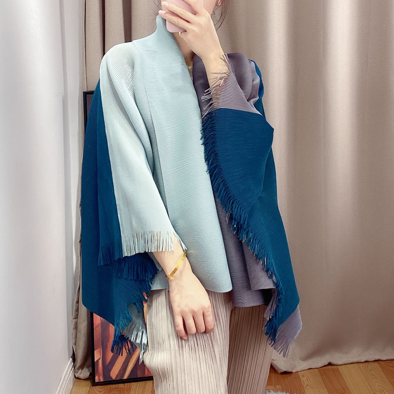 Contrast color shawl coat cape
