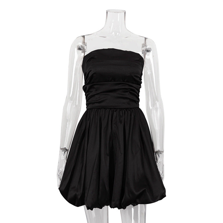 Stylish And Minimalist Pleated Design Womens Dress