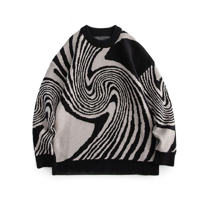 Geometric Ring Jacquard Round Neck Sweater