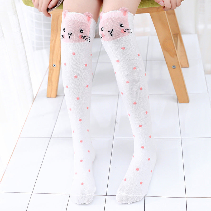 Cotton Gold Cartoon Medium Stockings Straight Heel Less Over The Knee Socks