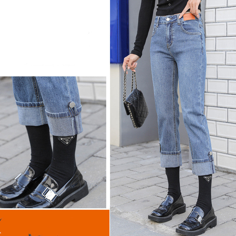 Kvinders Forår Koreansk Stil Højtaljede Lige Jeans