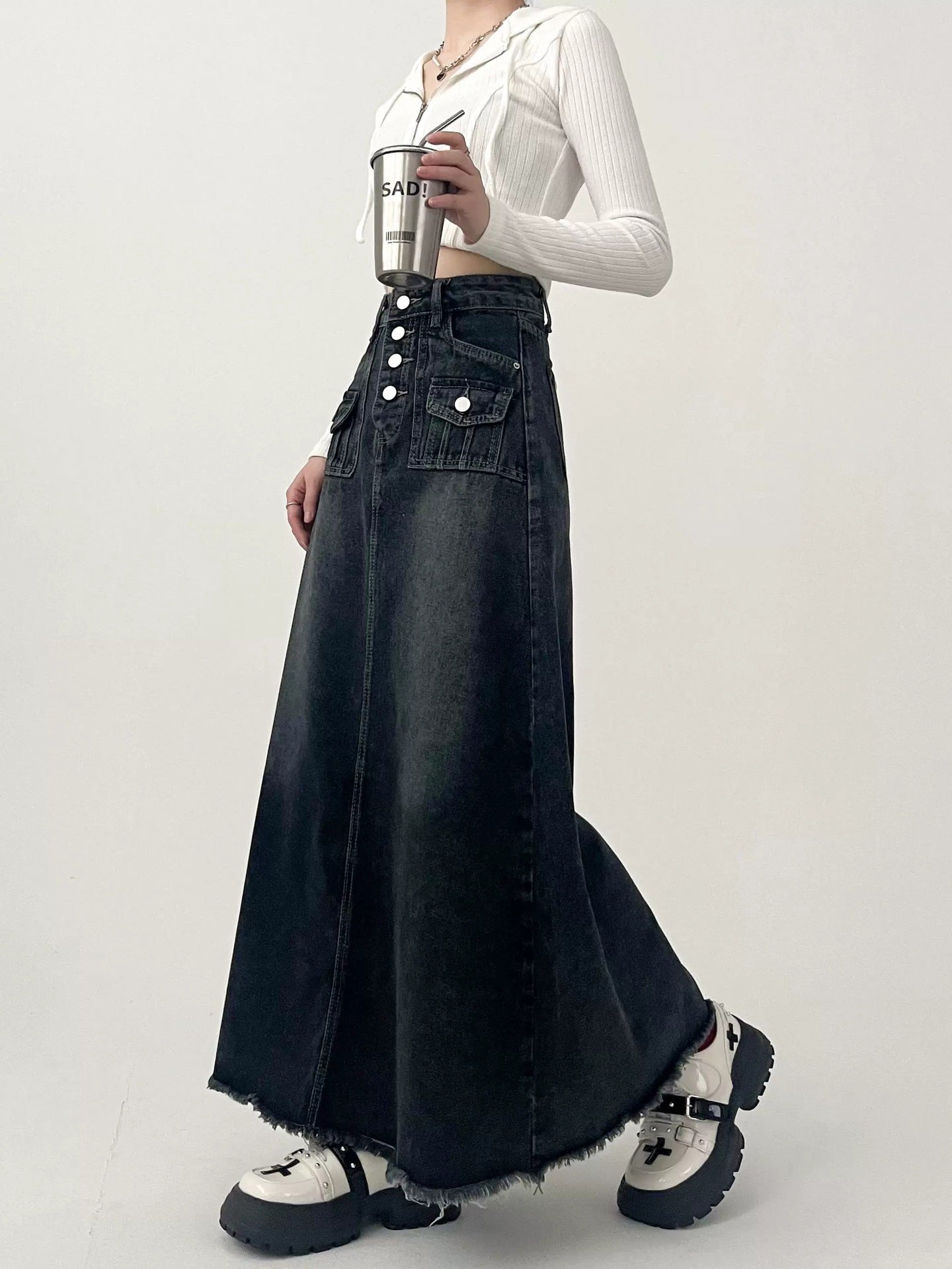 Moderigtig Retro A-formet Denimnederdel til Kvinder