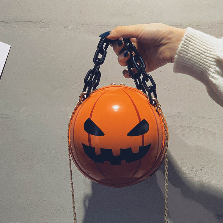 Halloween tegneserie græskar bold håndtasker med kæde personlighed kreative sjove skuldertasker til børn kvinder