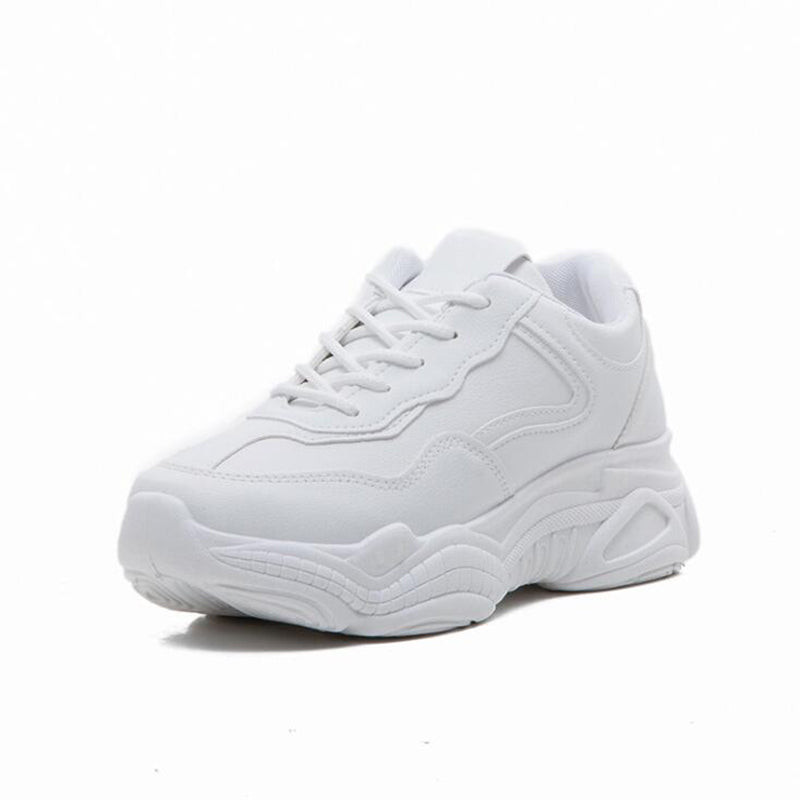 Spring And Summer Thick-soled Lace-up Old Ladies Casual White Shoes