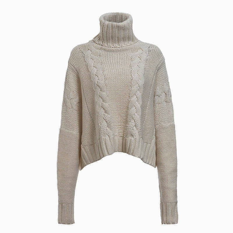 Winter New European And American AliExpress Amazon Sweater Cable-knit Turtleneck Short Sweater