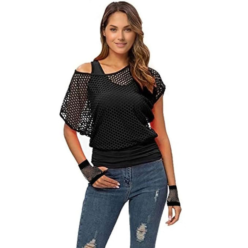 Party Ball Garment Off-the-shoulder Fishnet Short Sleeve Suit Two Pieces