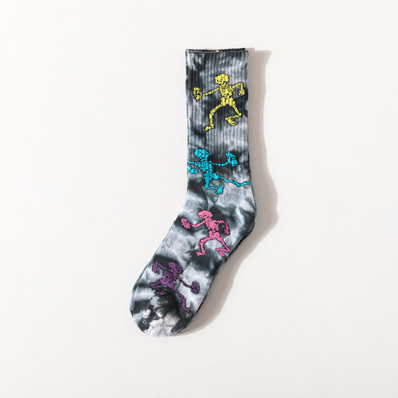 Trendy Tie-Dye Stockings Skull Skateboard Socks