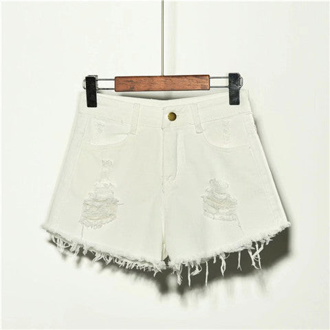 Holed Jeans Shorts Women's Loose And Thin Wide Leg Pants Hot Pants