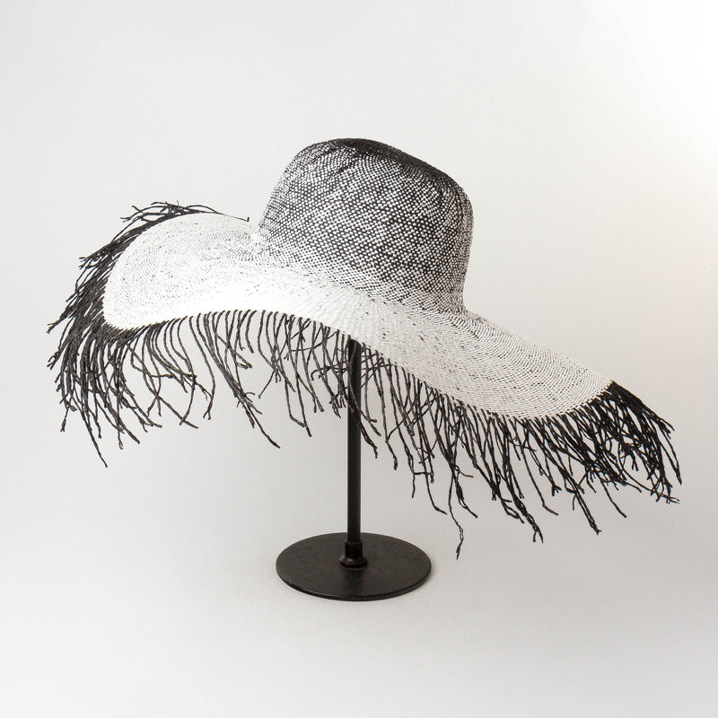 Outdoor Sunscreen Fur Brim Round Top Large Brim Straw Hat