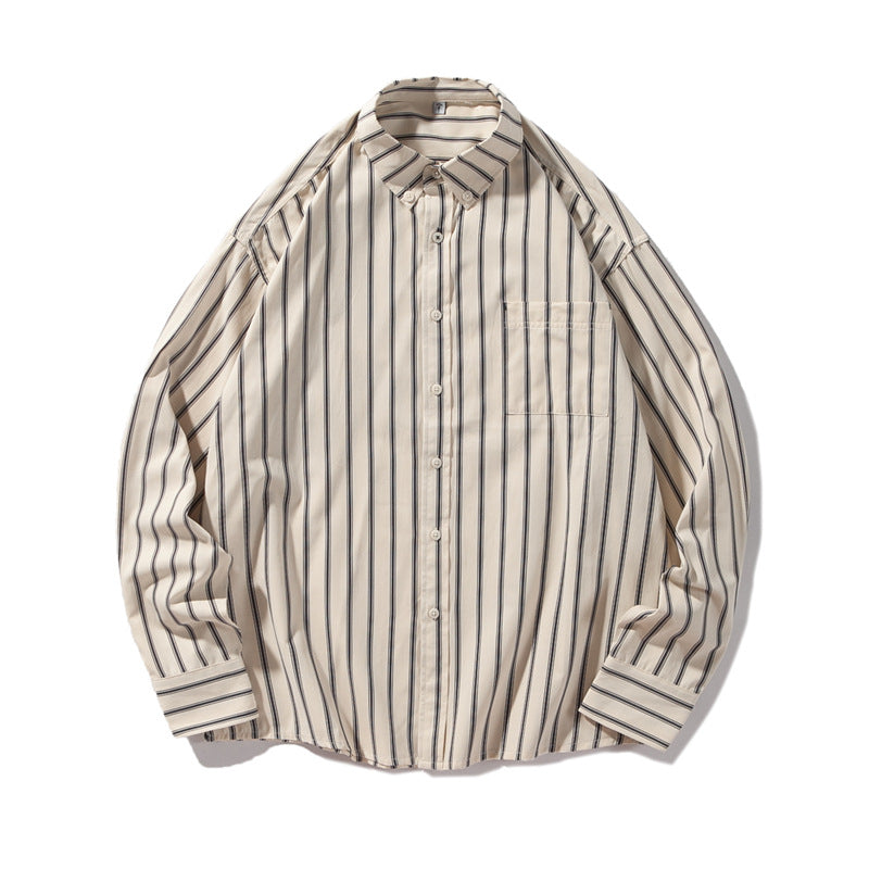 Autumn New Youth Shirt Men's College Style Vintage Stripe Coat