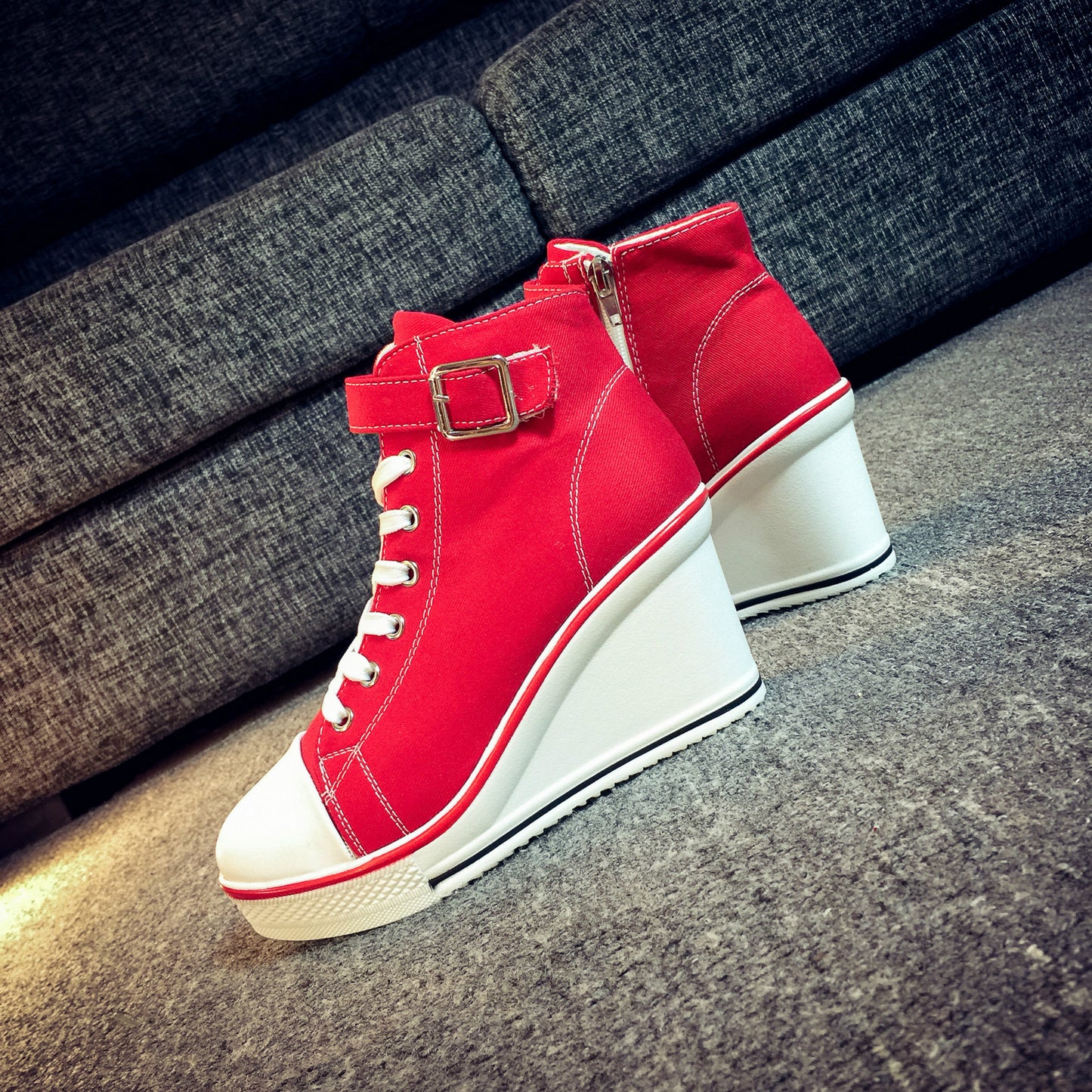 Women's New Side Zipper Wedges Canvas Shoes