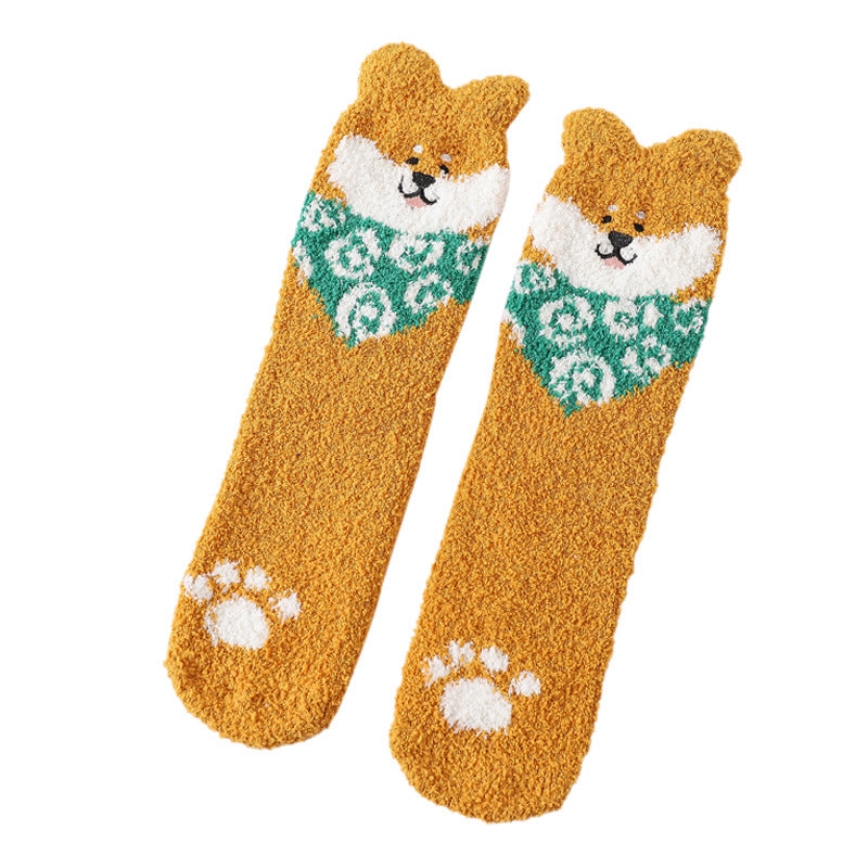 Coral fleece cute puppy cartoon socks