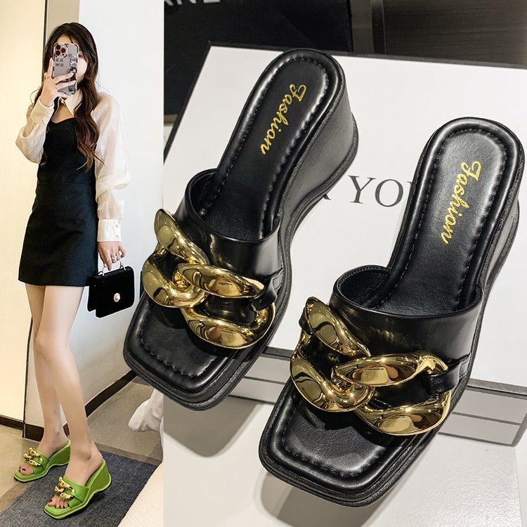 Summer New Korean Version Of The Fairy Fashion Square Head Chain Thick Bottom