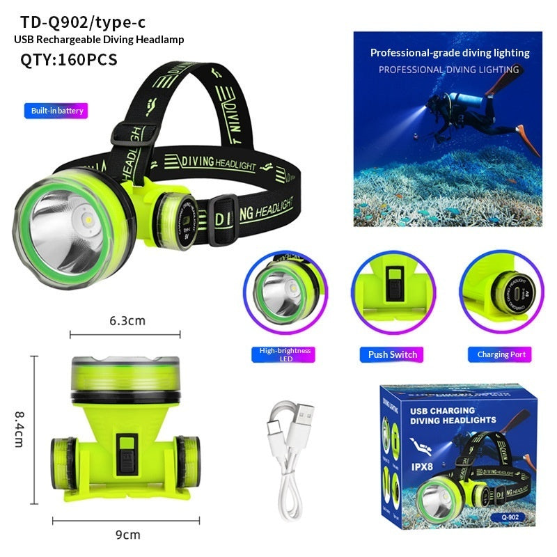 Diving Strong Light Fixed Focus Head-mounted Long Battery Life Diving Head Fishing Light