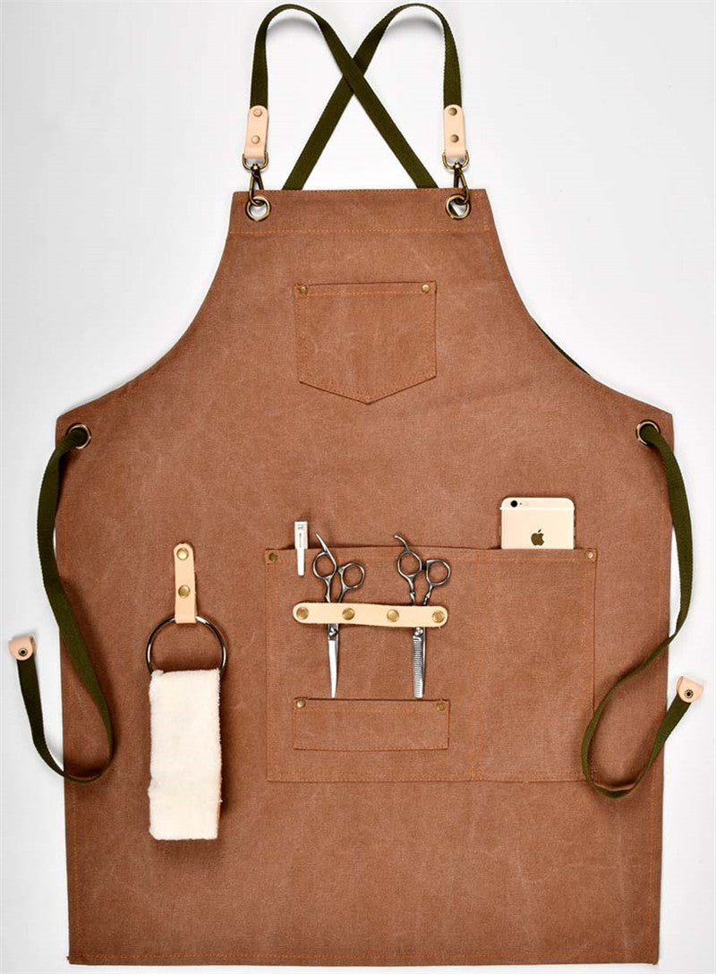 Work Apron Leather Wash Canvas All Cotton Vintage Bib