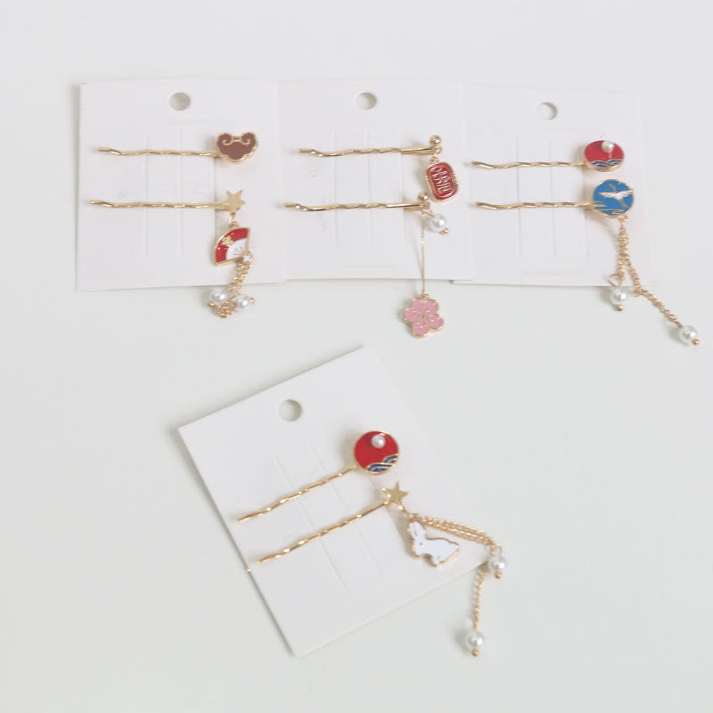 Japanese style girl jewelry rabbit pendant fan hairpin
