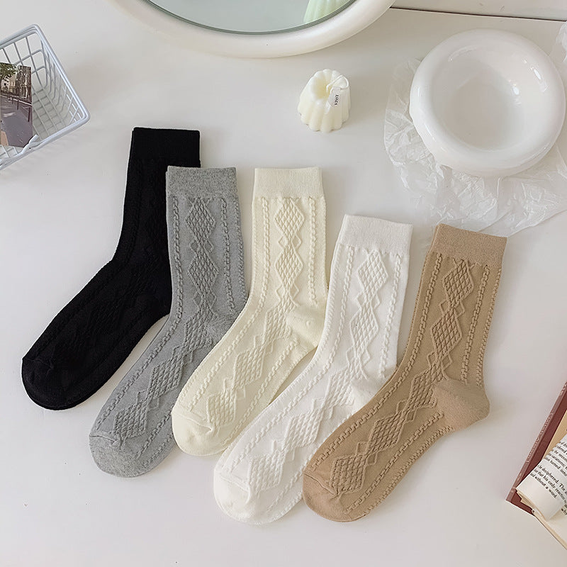 Women's Mid-calf Vintage Solid Colour Stacked Socks
