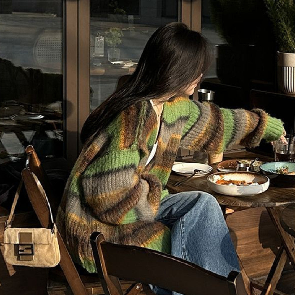 Women's Colorful Striped Knitted Cardigan Coat