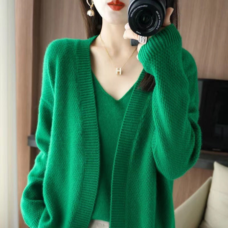 Knitted Cardigan Two-piece Sling Temperament V-neck Sweater