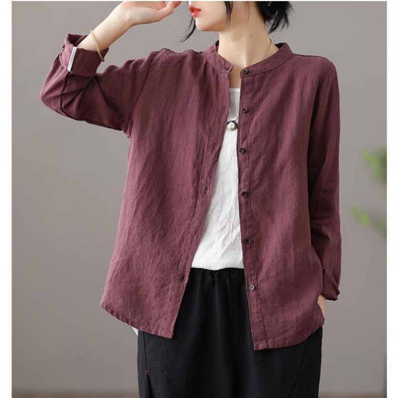 Long Sleeve Shirt Loose Slim Fit Slimming Pure Color All-matching