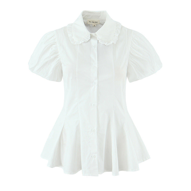 Lace Design Waist Trimming Versatile Short Shirt