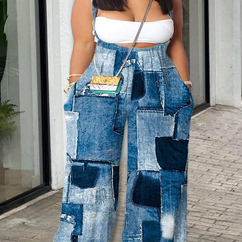 Plus Size Løstsiddende Overall med Print