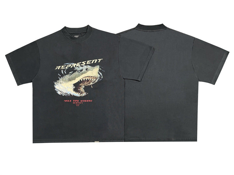 Shark Print Washed Short Sleeve