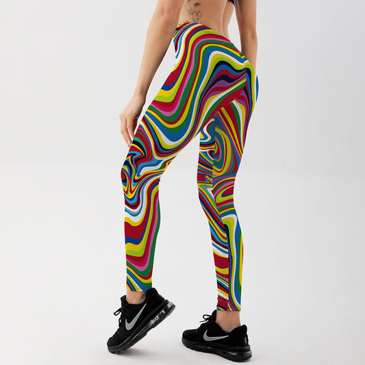European And American Vintage Vortex Color Printing Leggings Sports Yoga Pants