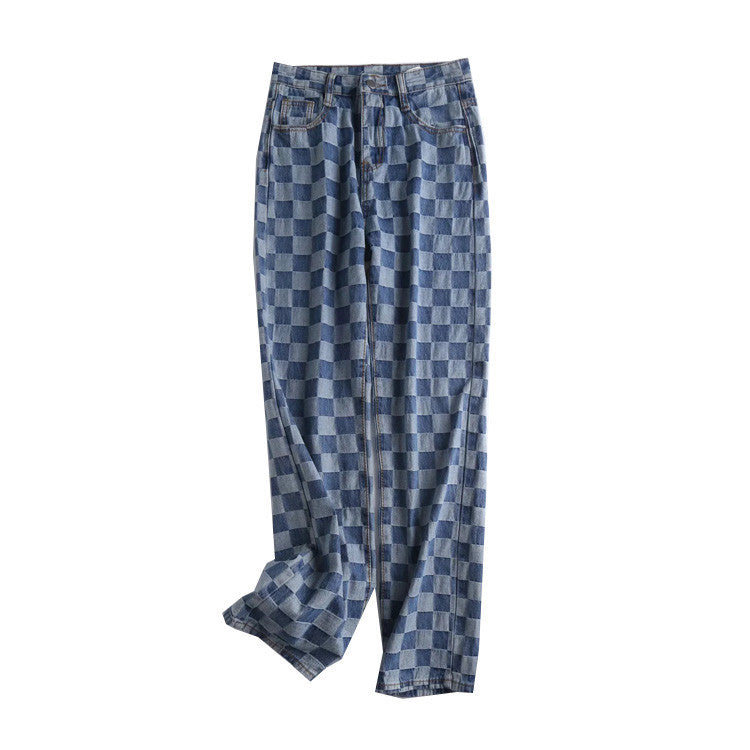 Checked Slacks With High Waists And Slimming