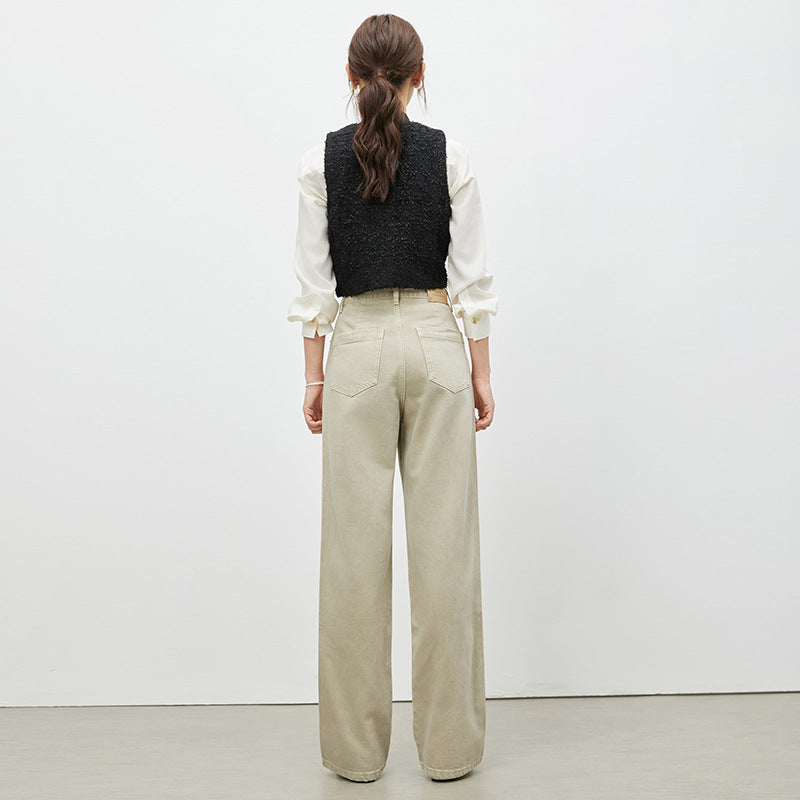 Apricot Wide-leg Draggle-tail Trousers Loose Straight