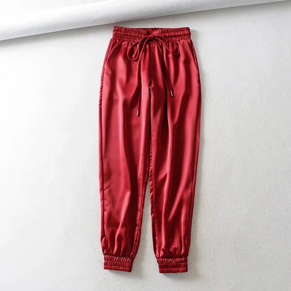 Elastic waist drawstring slacks