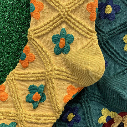 Ladies plaid flower cotton socks
