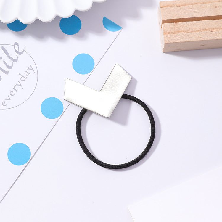 Arrow hair rope V-shaped geometric brushed metal hair ring sweet love rubber band