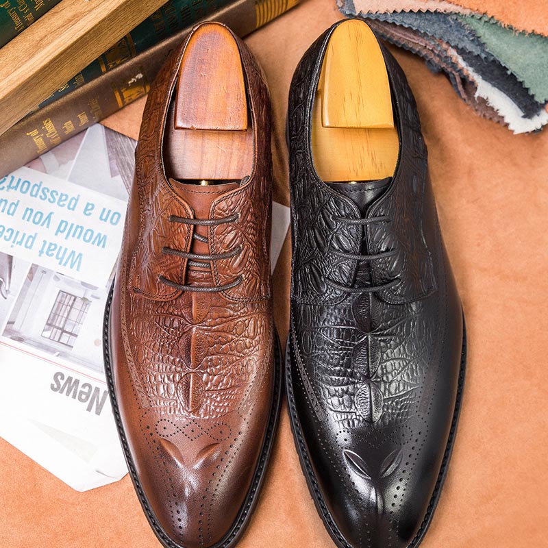 Carved Business Casual Men's Cowhide Leather Shoes
