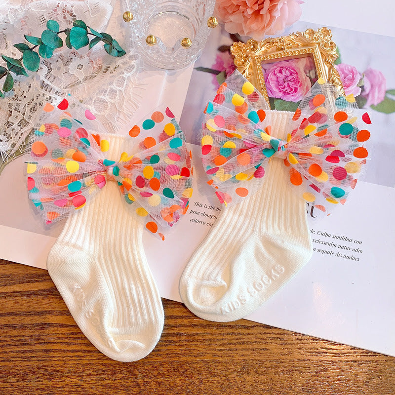 Cute Big Bow Girl In Tube Knitted Cotton Socks