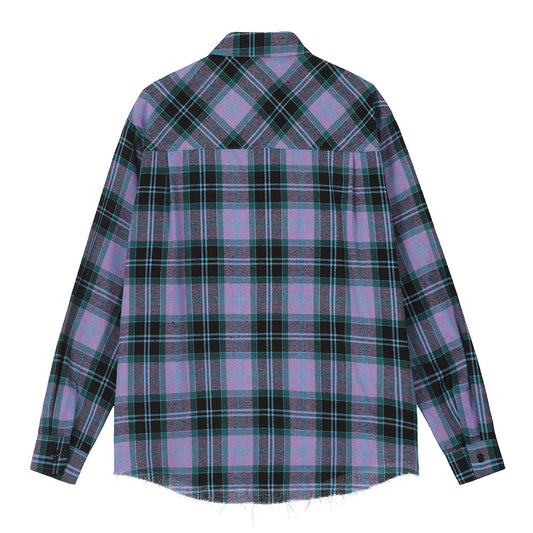 Plaid Long Sleeve Shirt Men's Letter Printed Cardigan