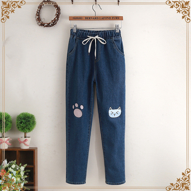 Denim pants with elastic waist
