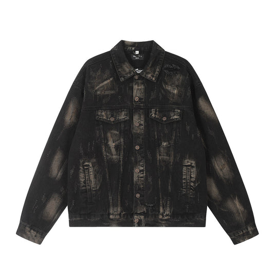 Waste Soil Wind Spray Painting Ripped Distressed Denim Clothes Jacket