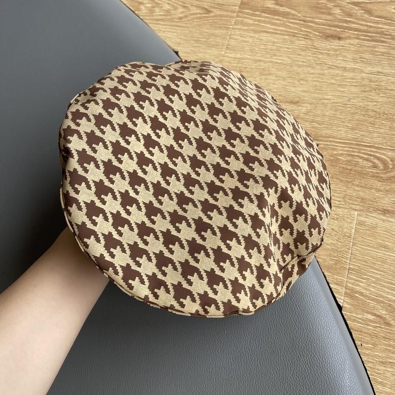 Women's British Style Houndstooth Plaid Flat Top Beret