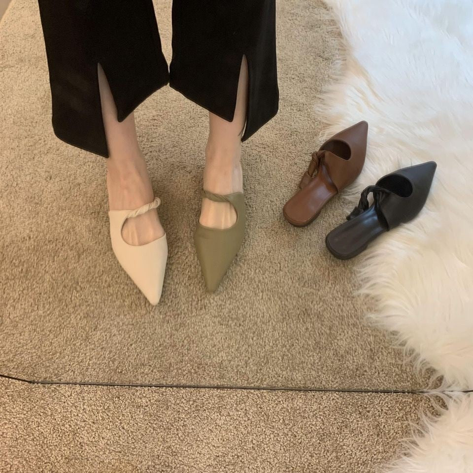 Spring Special-interest Design Soft Leather Semi-toe Box Women's Slippers