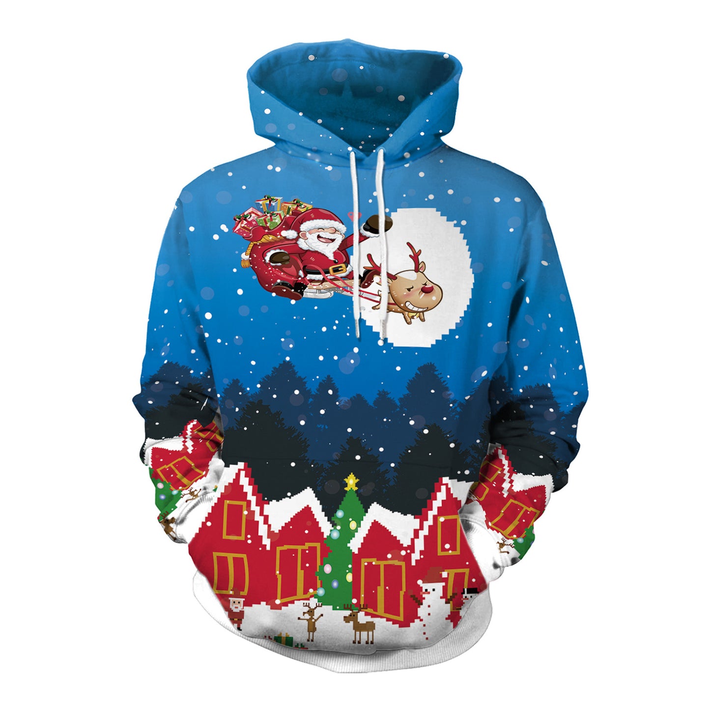 Dame jule løs alsidig hætte sweatshirt med kreativt digitalprint