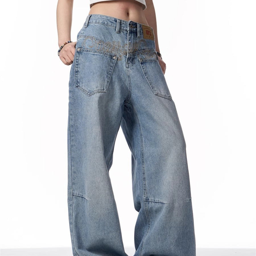 Retro Reverse-wear Design Washed Denim Jeans