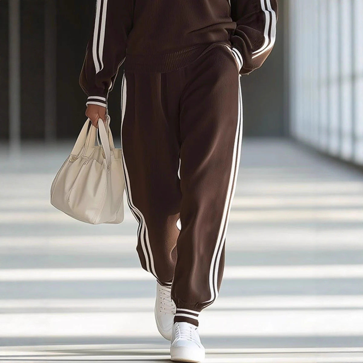 Casual Retro Zip-up Jacket And Trousers Two-piece Sportswear Set