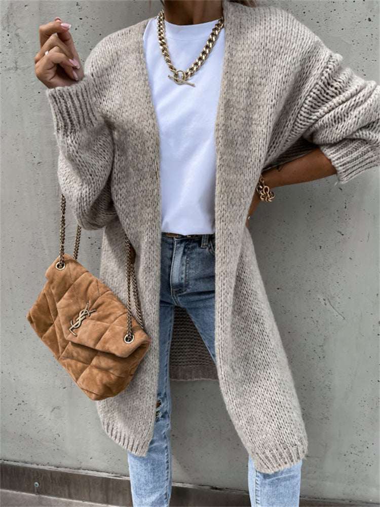 Loose Solid Color Long Sleeve Knit Cardigan