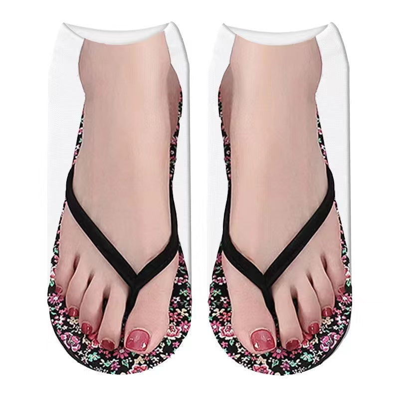 Women's Fashion Simple Flip-flop Print Socks