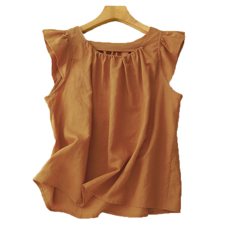 Womens Slimming Chic Cotton-Linen Short TopLittle Shirt