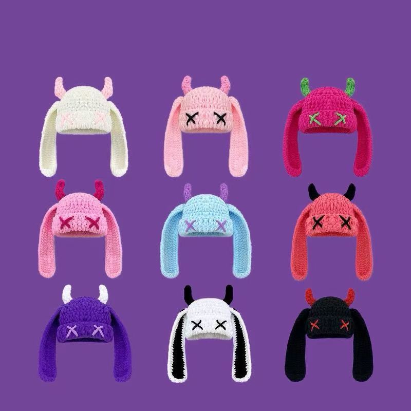 Japanese-style Sweet Dopamine Little Devil Knitted Hat For Women